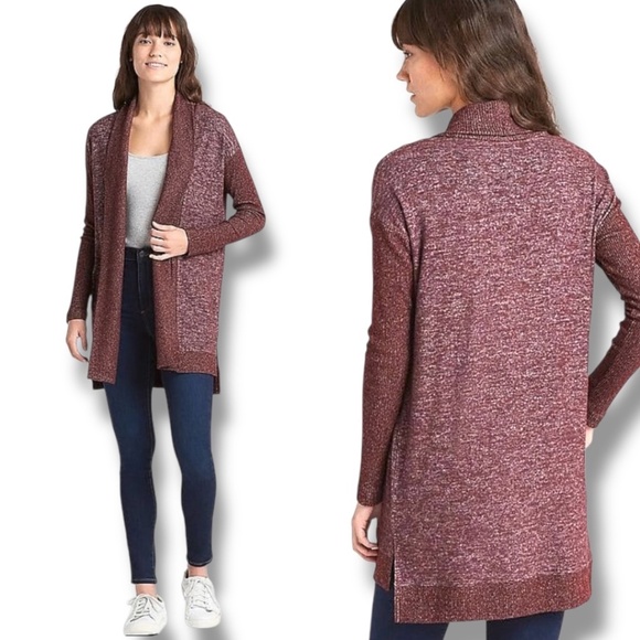 GAP Softspun Heathered Burgundy Open Front Long Sleeve Cardigan Sz S - Picture 1 of 9